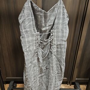 Wild Fable Black and White Checkered Lace-Up Mini Dress